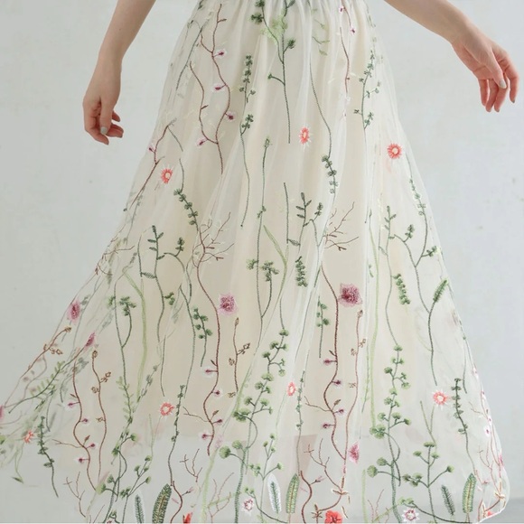 NWT RIHOAS "High Waisted Floral Embroidery A-line Midi Skirt" Sz XS - Picture 5 of 8